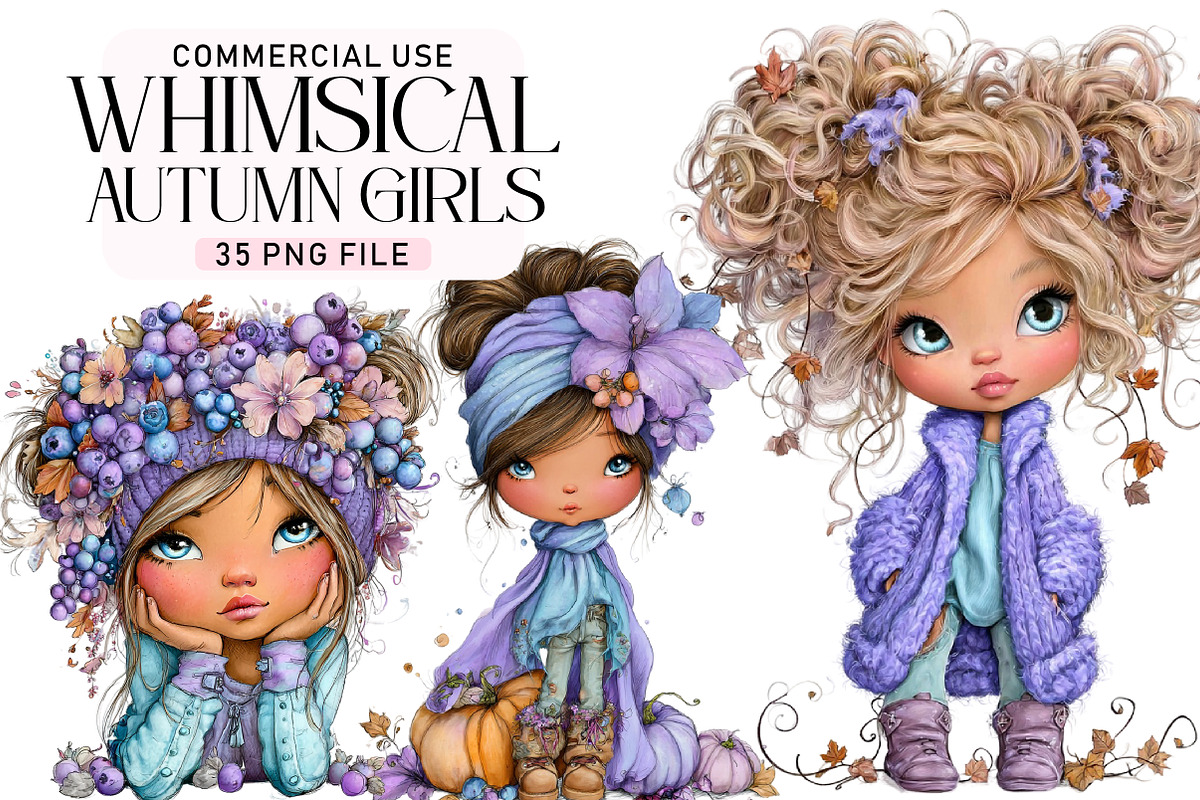 Whimsical Autumn Girls Clipart, a Seasonal Illustration by Daily.Designs (Photo 1 of 5)