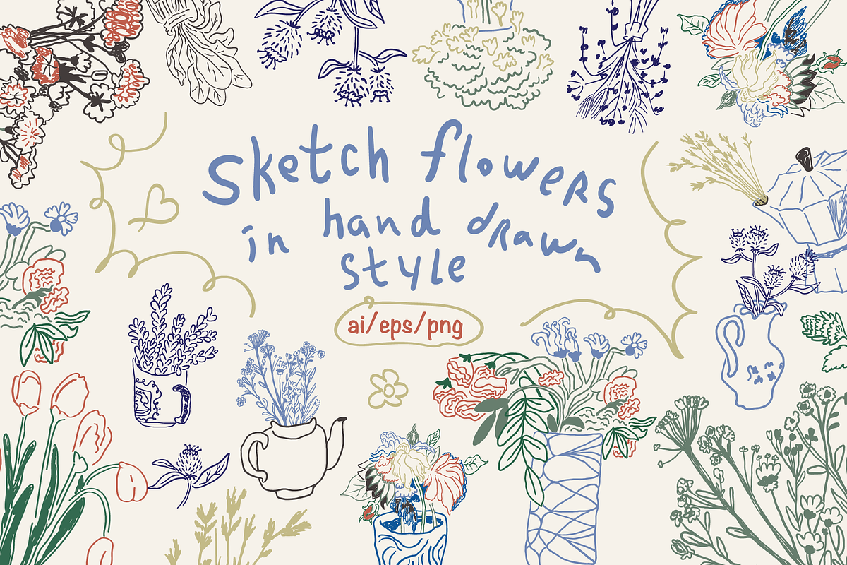 Sketch Flowers Set, an Illustration by iceang shop (Photo 1 of 6)