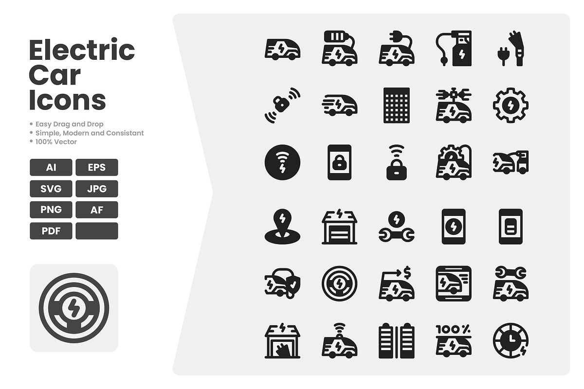 Electric Car Icons Pack, a Solid Icon by erifqizeicon (Photo 4 of 4)