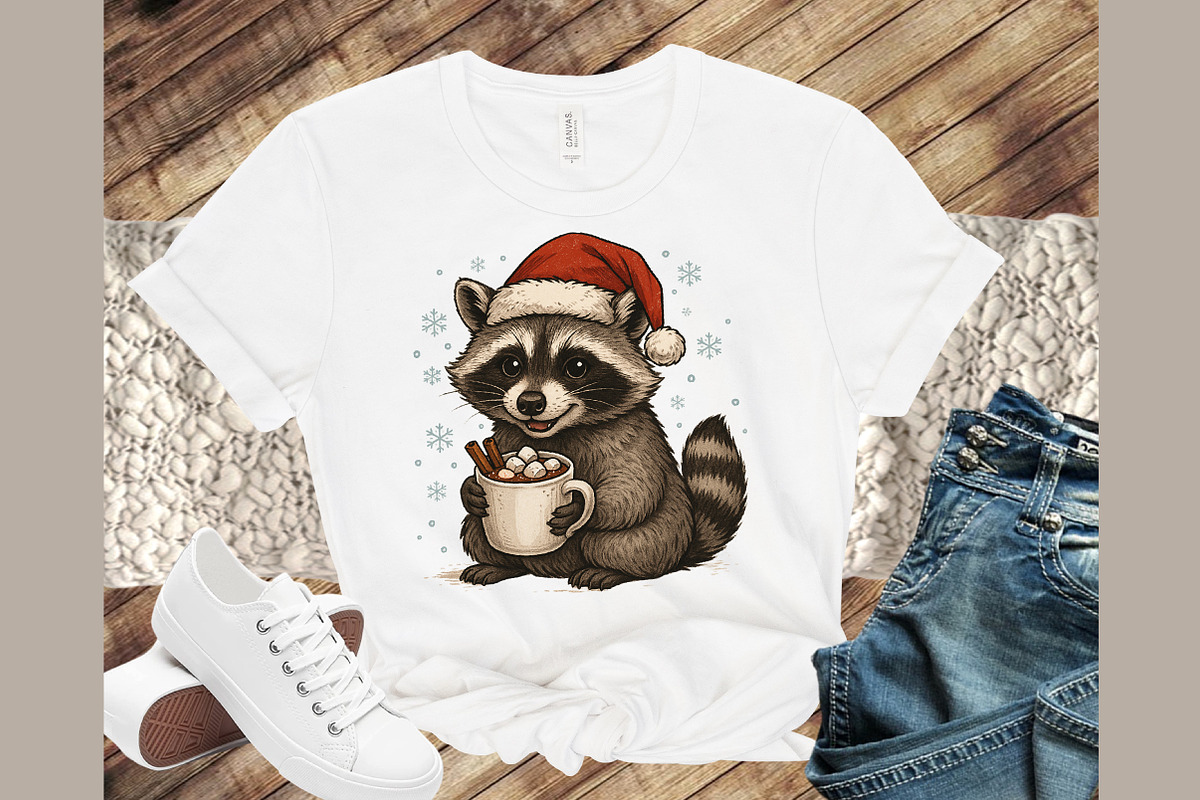 Watercolor Christmas Raccoon PNG, an Illustration by Sublimation Artist (Photo 7 of 9)