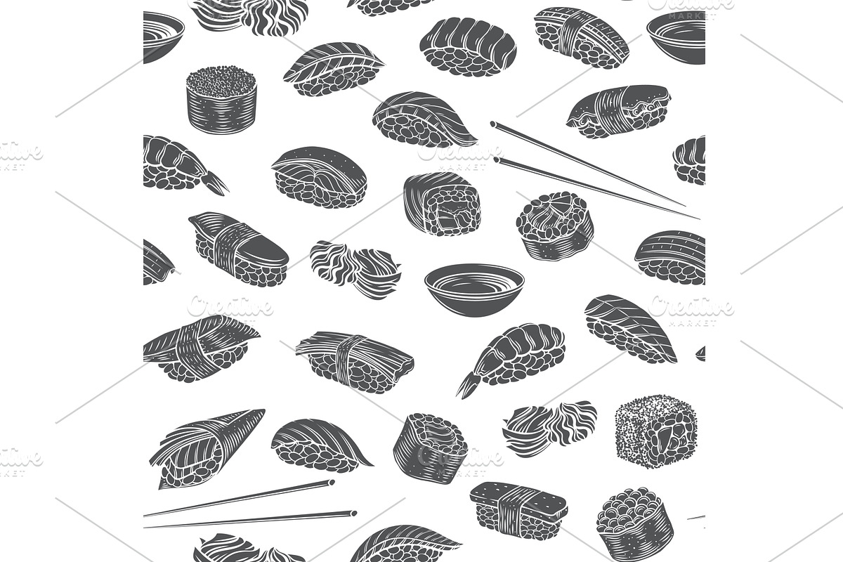 Sushi rolls seamless pattern, a Texture Illustration by VictoriaSergeeva