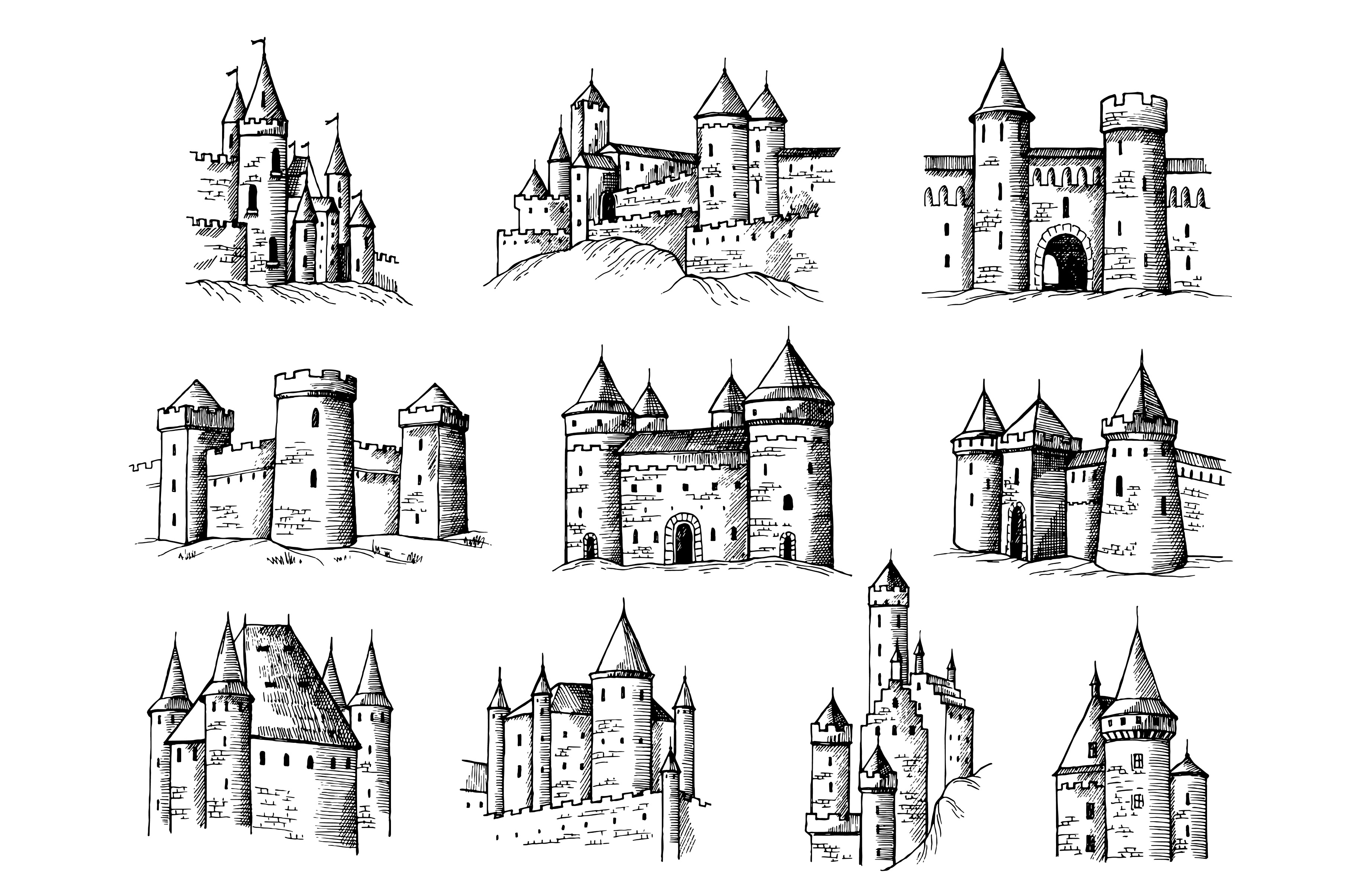 Drawing castles Medieval buildings a Background Graphic by Onyx