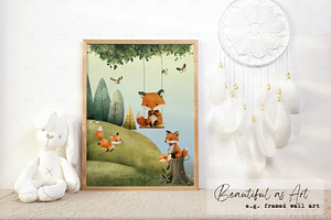 Whimsical Foxes Rustic Folk Art