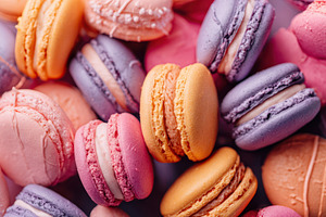 Colorful macarons, closeup, a Food & Drink Photo by AlyaAnd