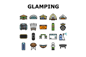 glamping tent nature luxury icons, a Sport Illustration by pikepicture