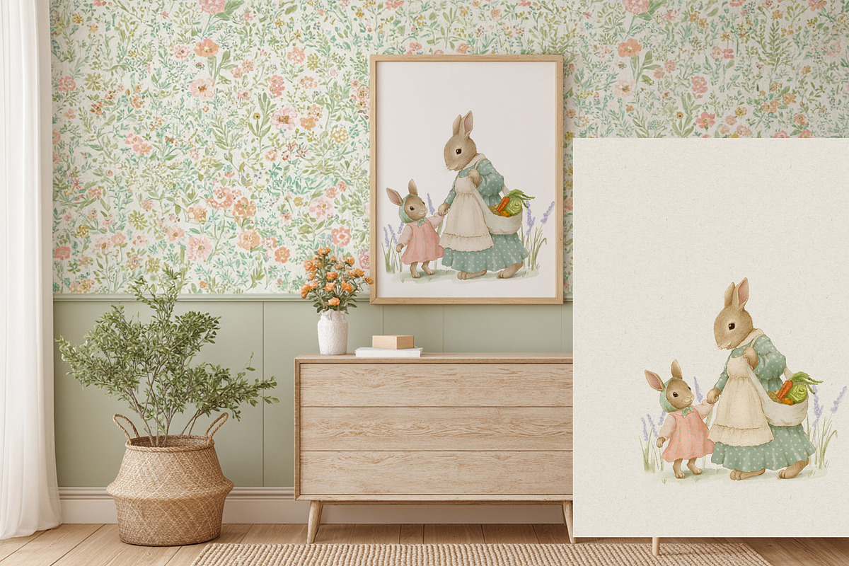 Vintage Watercolor Bunny Clipart Set, an Illustration by AlenaVlasko stock Market (Photo 4 of 5)