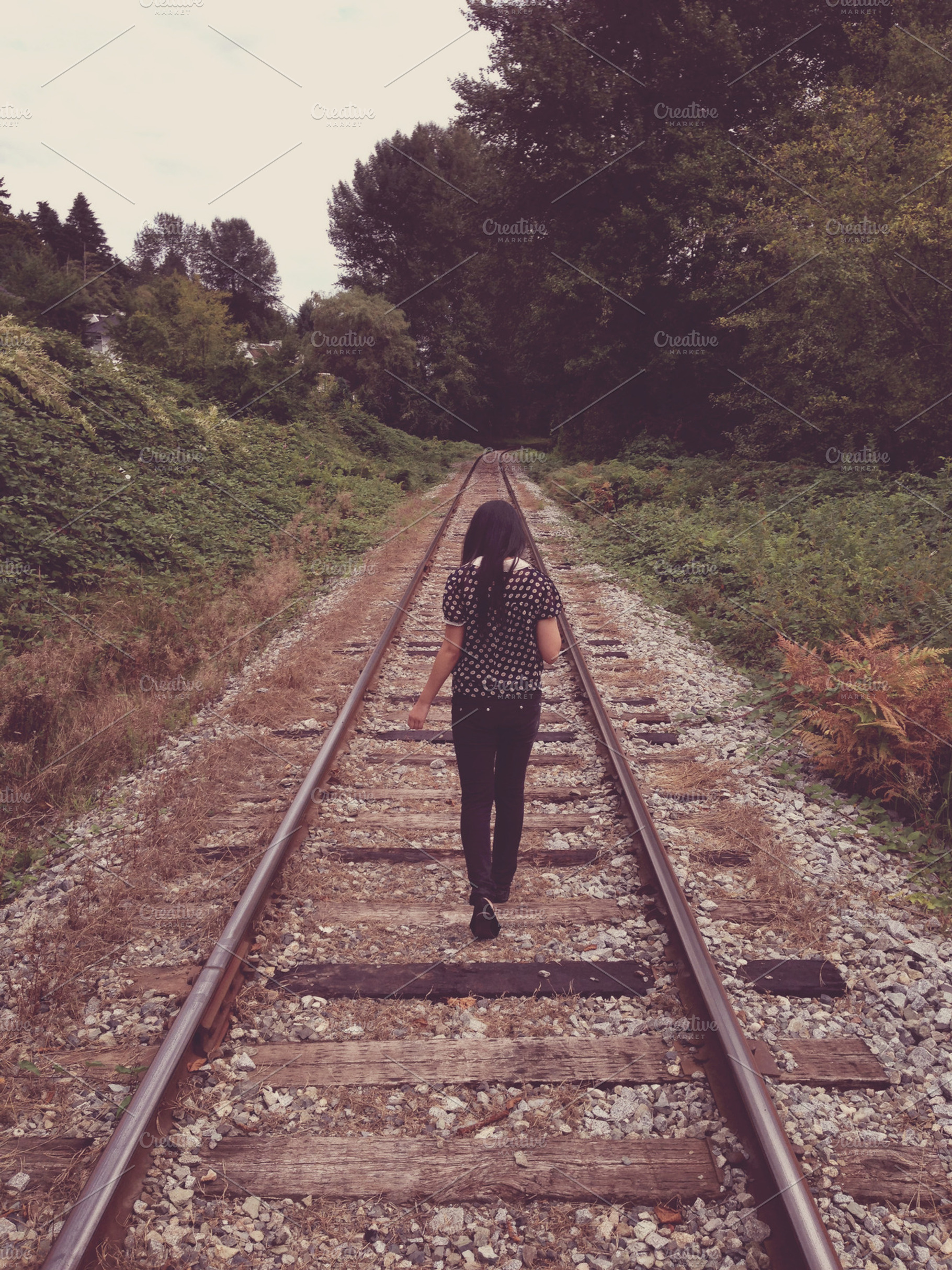 Girl Walking On Train Tracks Stock Photo Containing Vintage And Girl