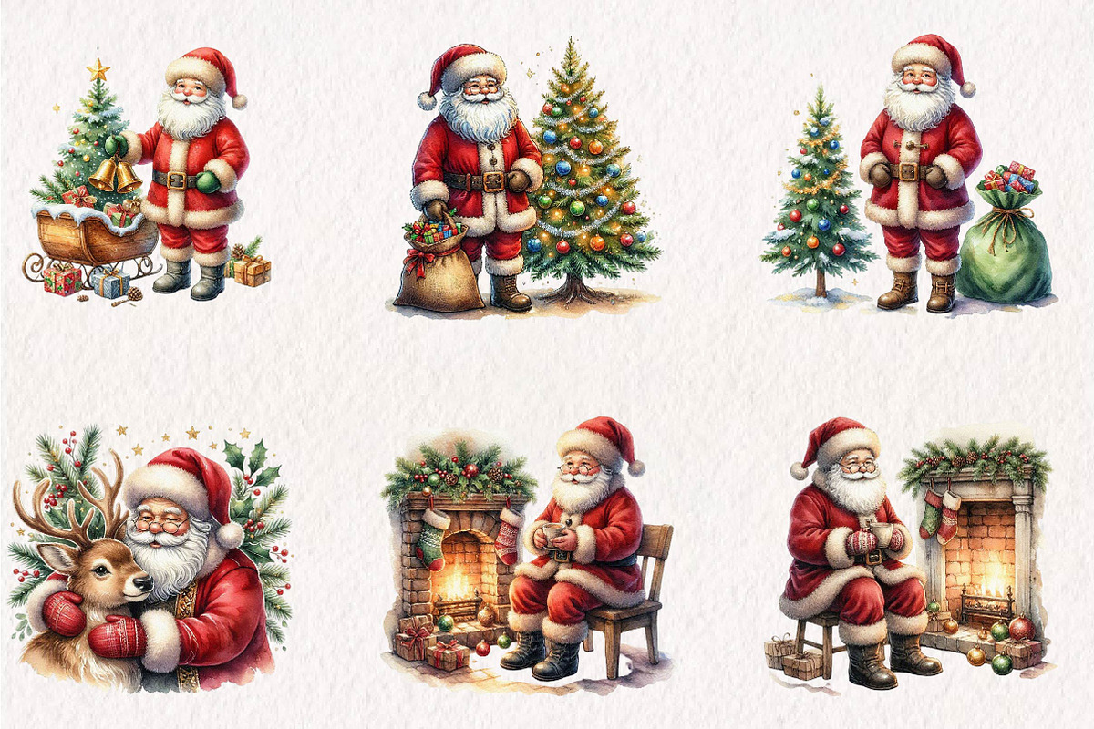 Watercolor Santa Claus Collection, a Seasonal Illustration by CreationArt (Photo 2 of 7)