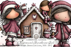 Whimsical Christmas Girl Clipart, an Illustration by Sublimation Artist