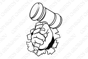Fist Hand Holding Judge Hammer Gavel, an Object Illustration by Christos Georghiou