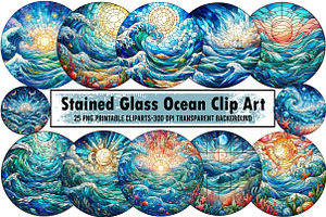 Stained Glass Ocean Clip Art