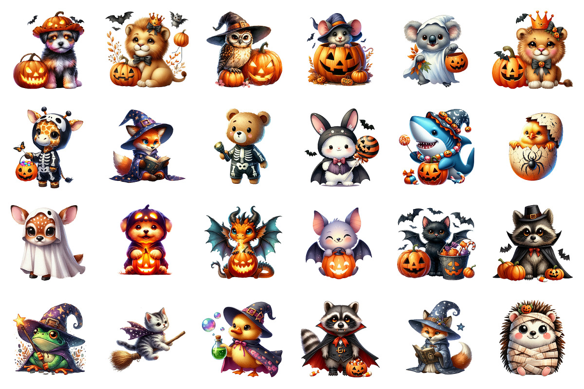 Watercolor Halloween Animals PNG, an Illustration by SinaCreation (Photo 2 of 7)