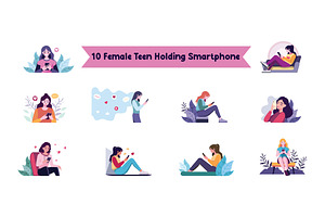 10 Teen Female Holding Smartphone, an Illustration by jongcreative