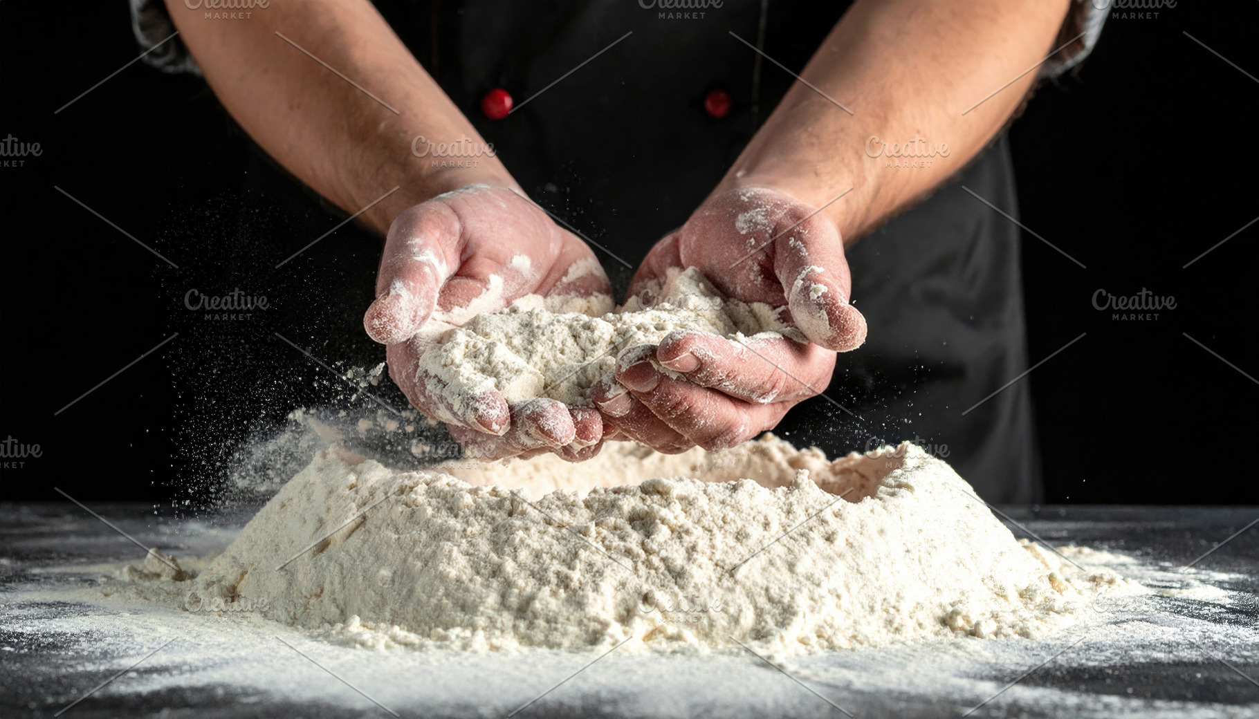 Hands Holding Flour Above Baking Table, a Food & Drink Photo by Davizro's Market