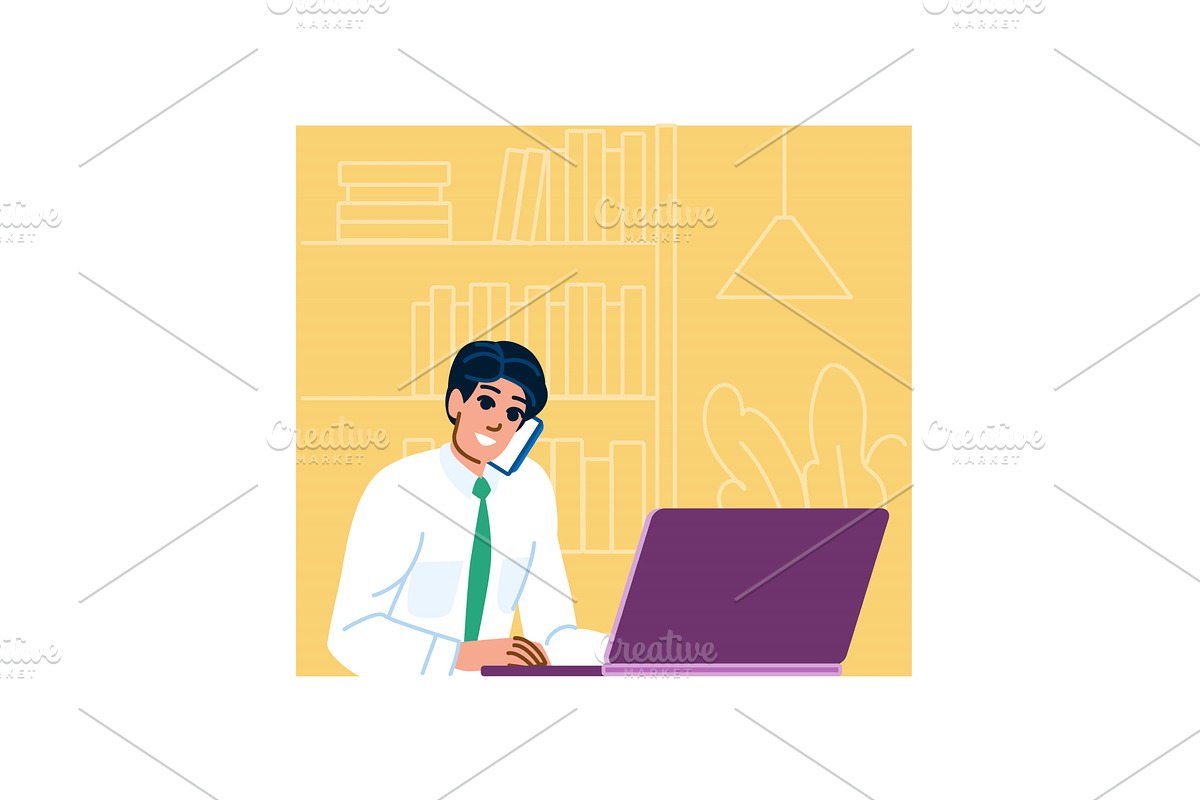 Businessman working on laptop and, a Person Illustration by pikepicture