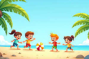 Kids Playing Beach Ball On Sunny Isl, a Photo by LOGOCREATIVE