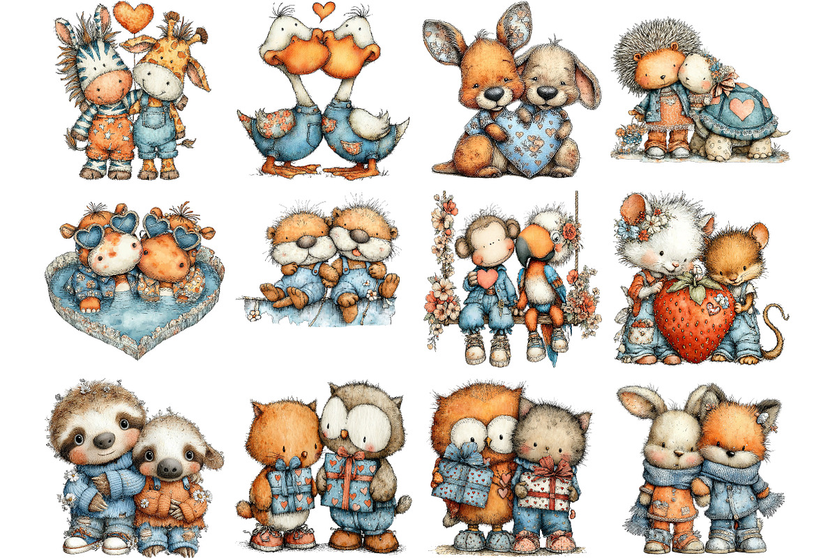 Cute Animal Couple Clipart, an Illustration by DreamArtGraphic (Photo 3 of 4)