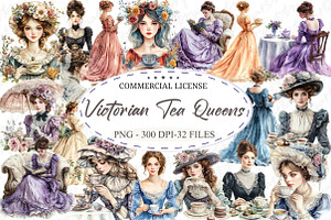 Whimsical Victorian Tea Queens Clipa, an Illustration by designcity5