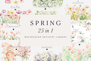 Watercolor Spring Clipart Bundle