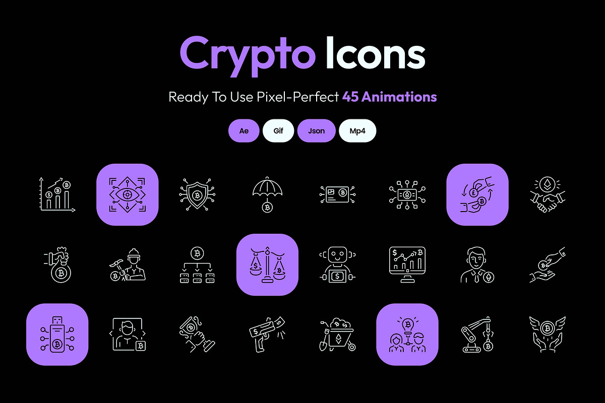 Animated Crypto Icon Art Set, an Outline Icon by Prosymbols (Photo 1 of 4)