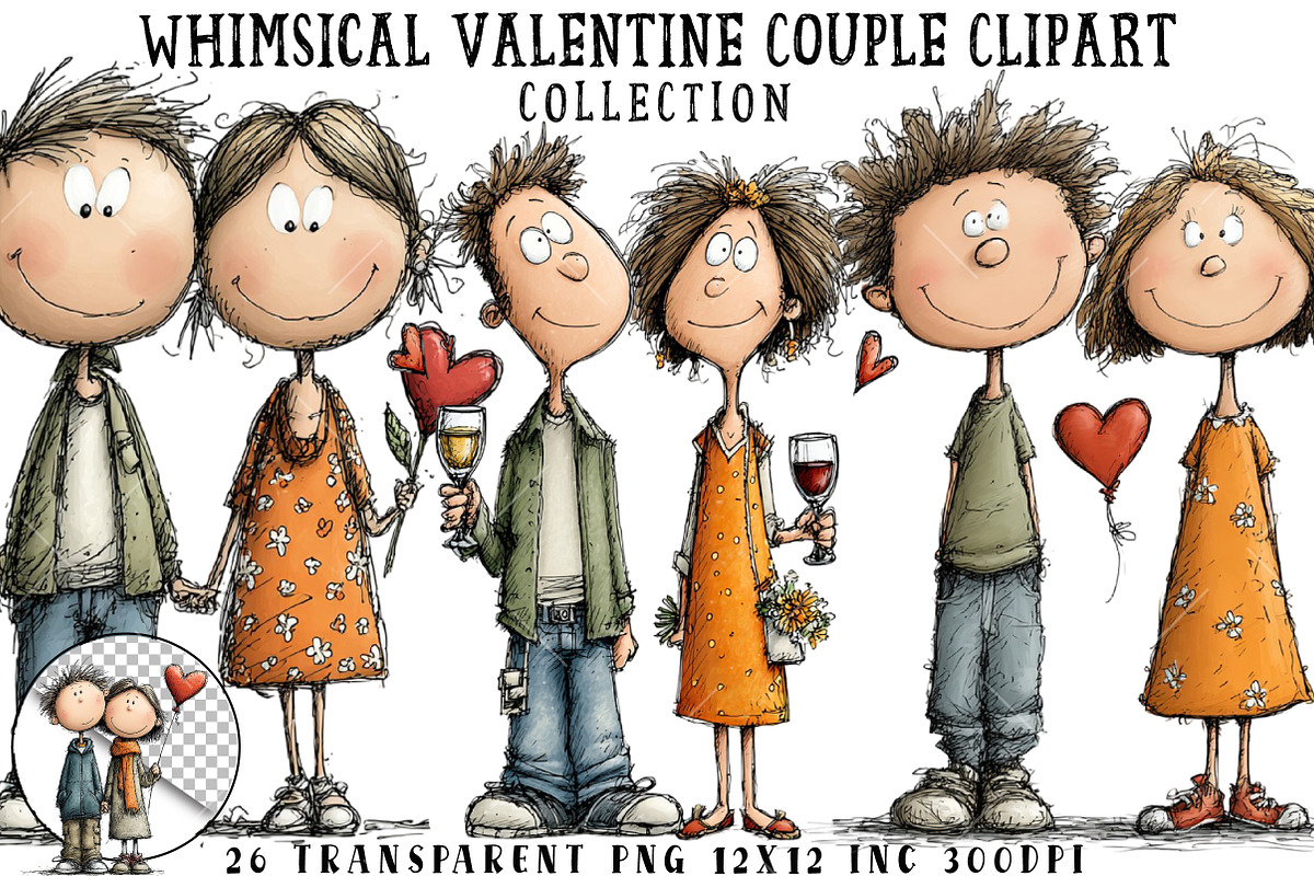 Whimsical Valentine Couple Clipart, an Illustration by OK Design (Photo 1 of 6)
