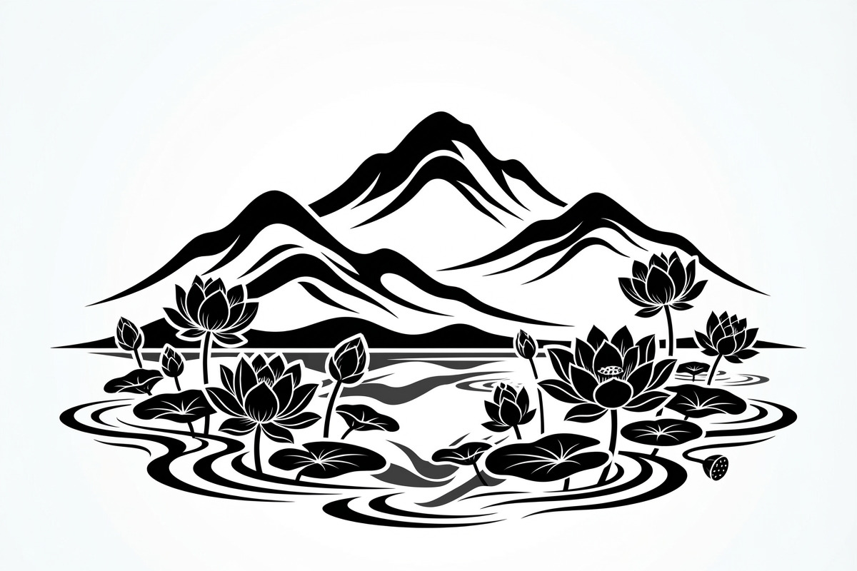 60 Lotus Mountain Harmony Silhouette, an Empty State Illustration by Amazin_art (Photo 28 of 31)