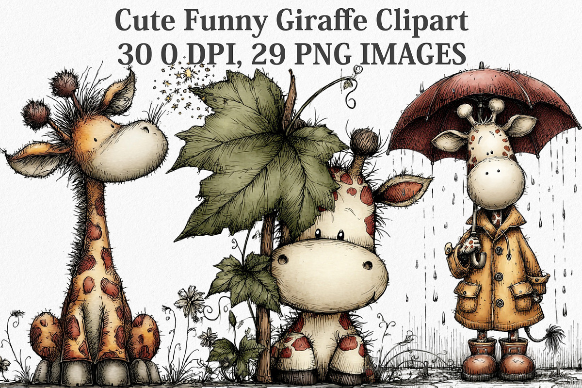 Cute Funny Giraffe Clipart, an Illustration by Canvas Craft (Photo 1 of 7)
