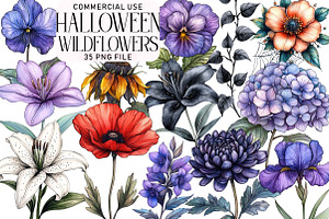 Goth Halloween Wildflowers Clipart, an Illustration by Daily.Designs