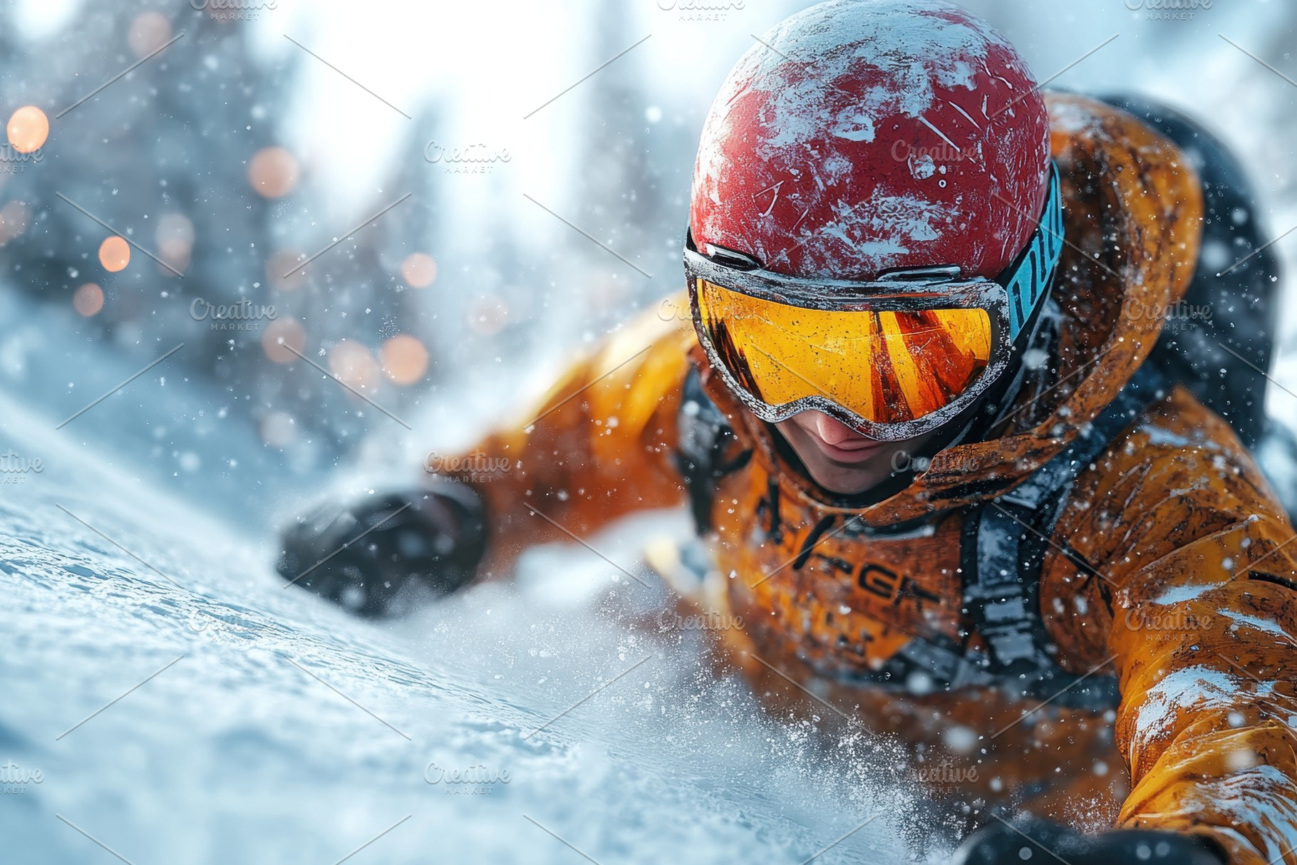 Snowboarder navigates challenging te, a Photo by Tanuart