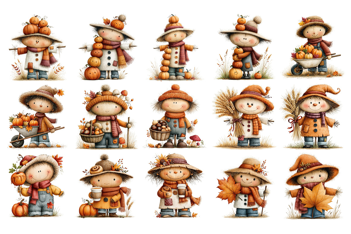 Cute Scarecrow Clipart, a Seasonal Illustration by Nicolle's Colorful Art (Photo 2 of 5)