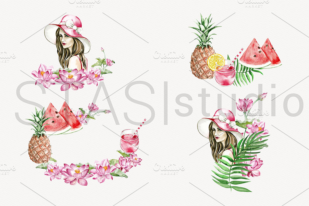 Tropical Summer Watercolor Clipart, a Decorative Illustration by STASIstudio (Photo 3 of 3)