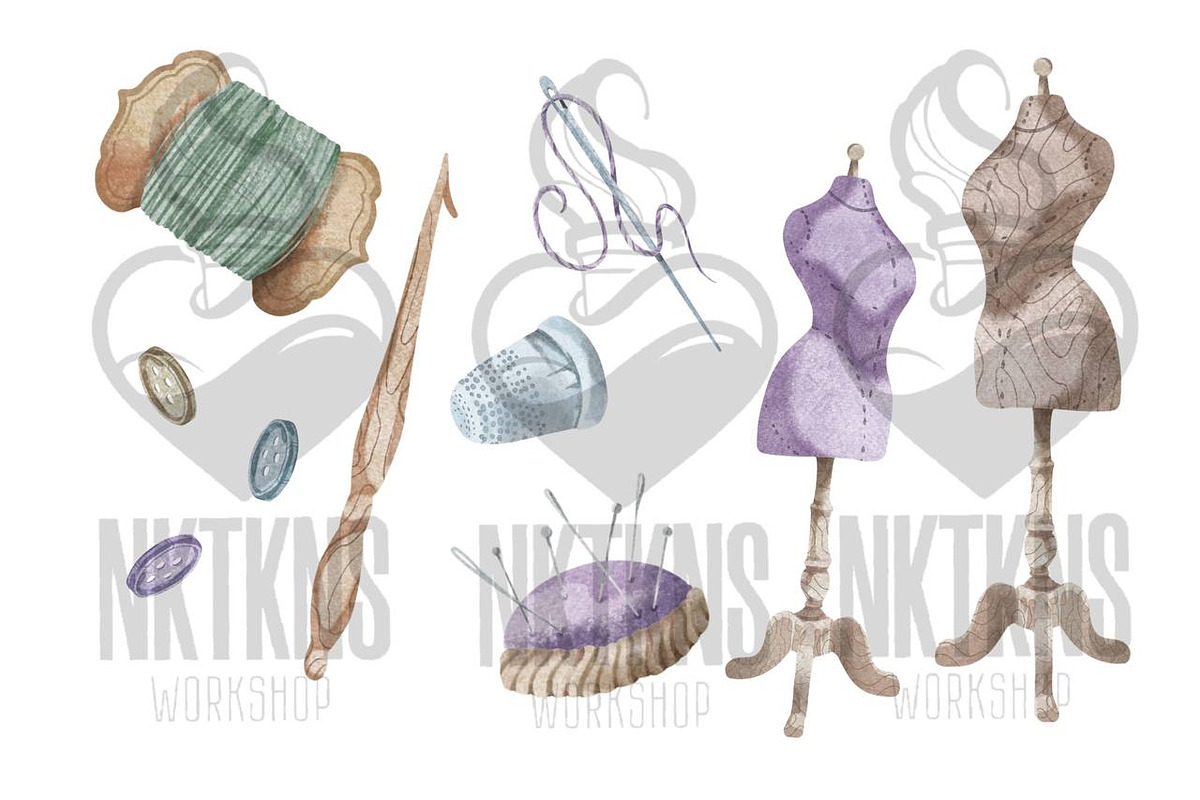 Sewing Kit Watercolor Clipart., an Illustration by NKTKNS (Photo 5 of 7)
