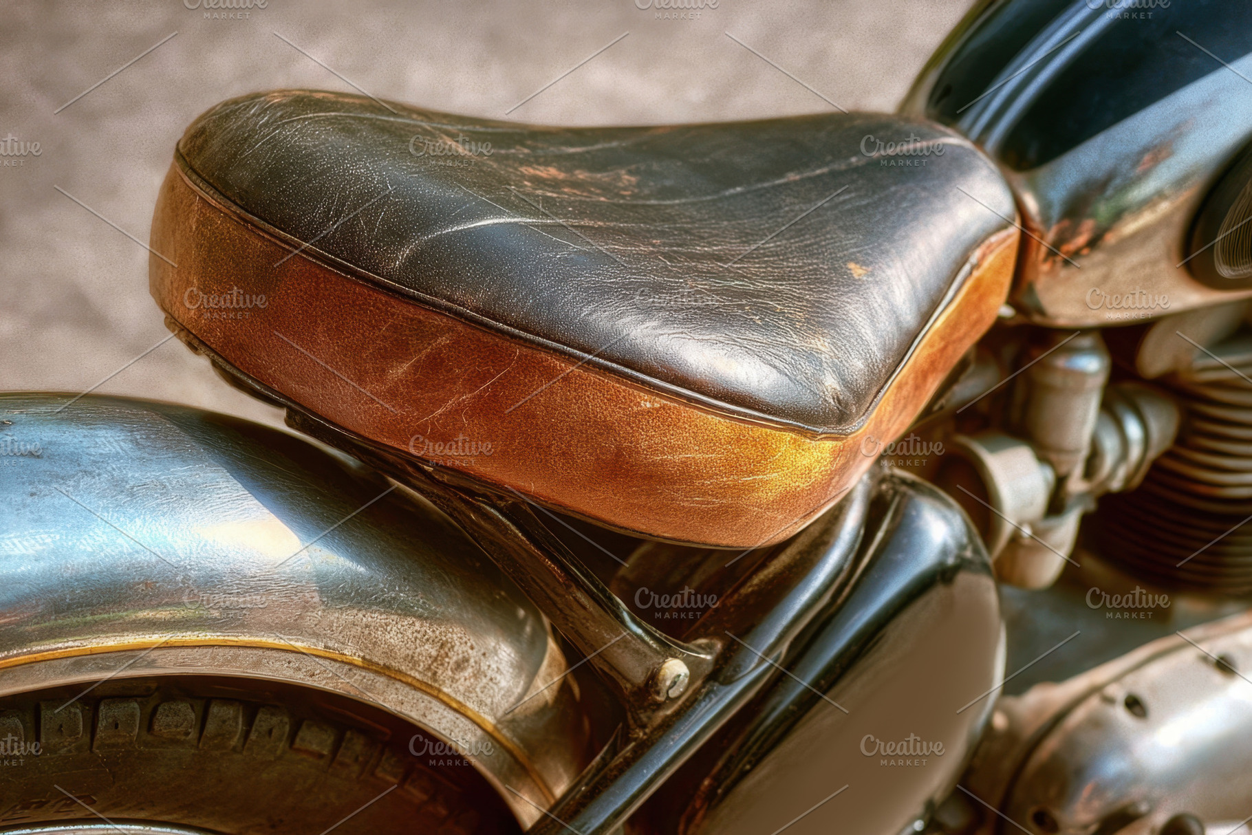 Vintage Motorcycle Seat with Worn Leather, a Transportation Photo by AlyaAnd