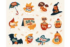 Set of autumn sale stickers. Vector, an Object Illustration by Elegant Solution