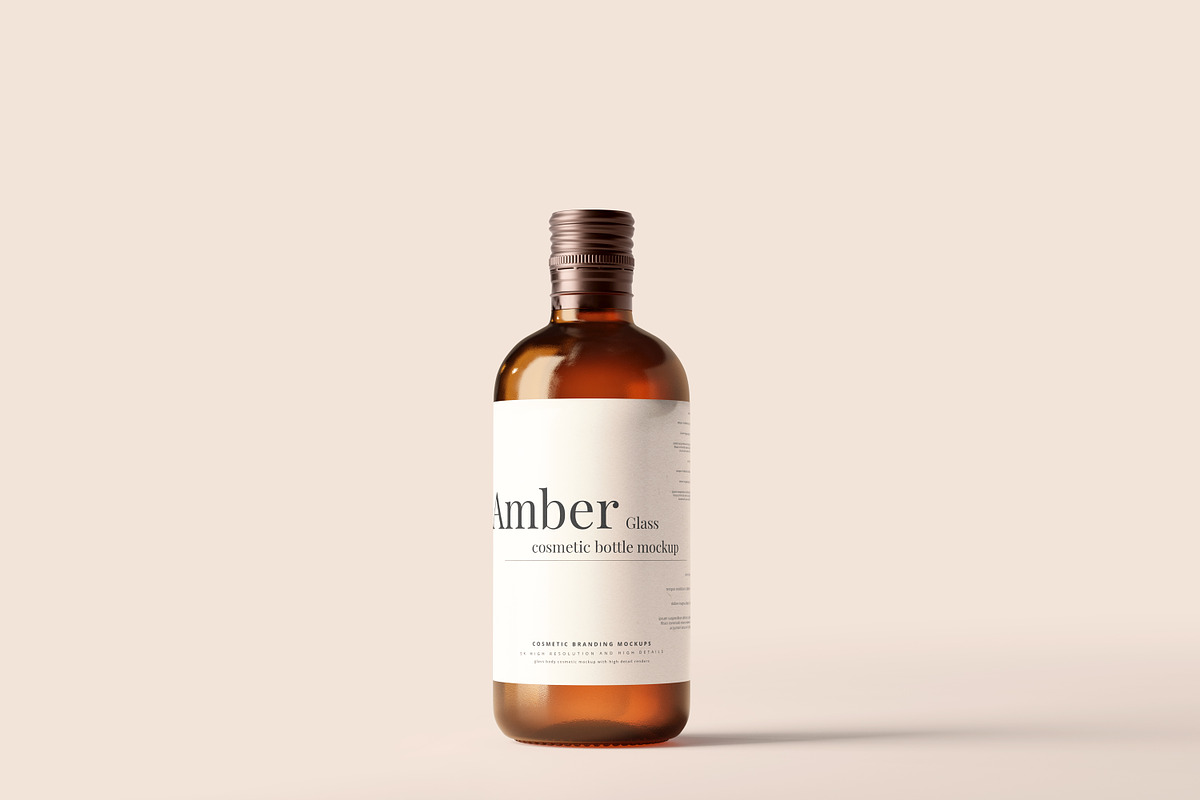 Amber Glass Bottle Mockups, a Cups & Container Mockup by pmvch (Photo 1 of 10)