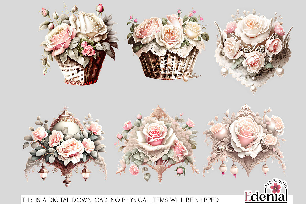 Vintage Romantic Flowers Cliparts, a Decorative Illustration by EdeniaArtStudio (Photo 8 of 10)