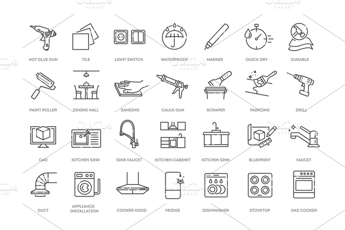 Kitchen Furniture Installation icons, an Object Illustration by Tettygreen (Photo 3 of 3)