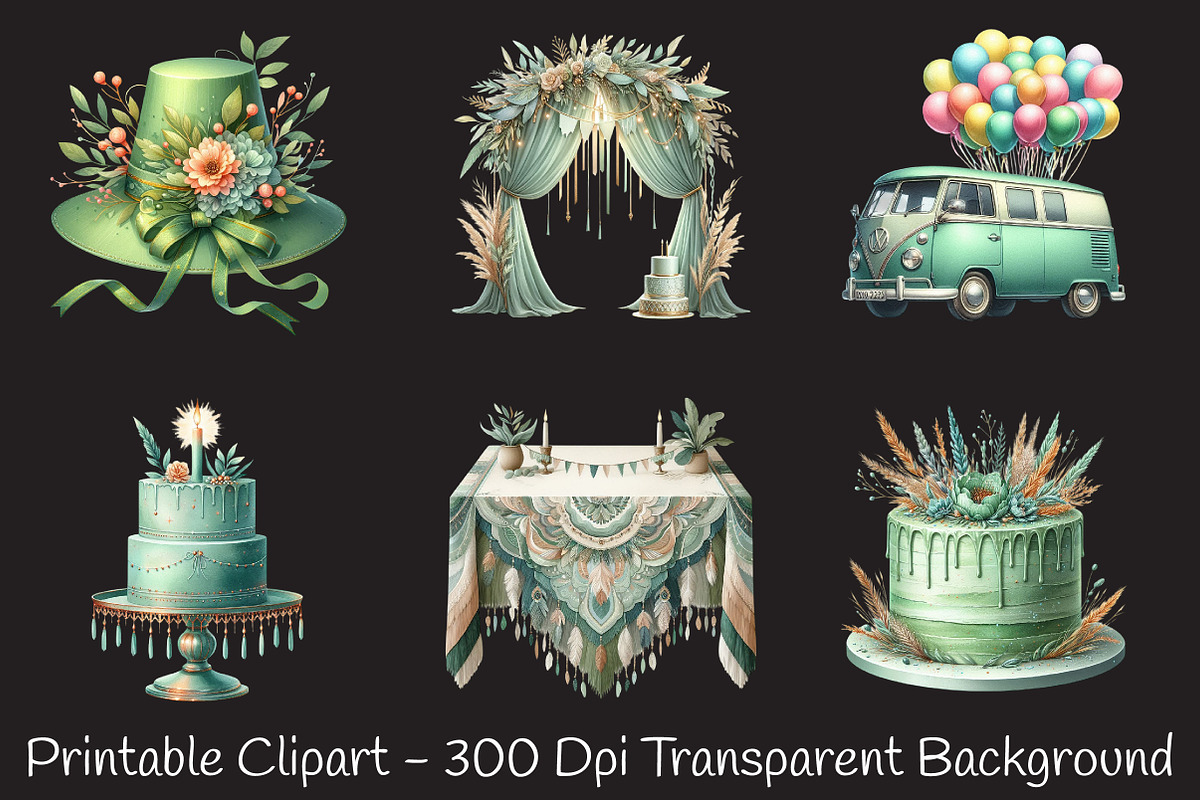 Boho Sage Green Birthday Clipart, an Illustration by RobertsArt (Photo 7 of 8)