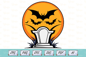 Gothic Headstone With Bats Vector