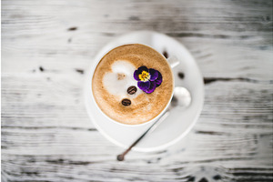 Cup With Cappuccino, Latte On Table