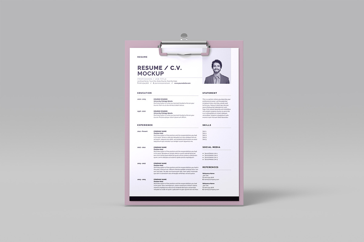 Resume - Curriculum Vitae Mockup, an Advertising Mockup by Illusiongraphic (Photo 7 of 22)