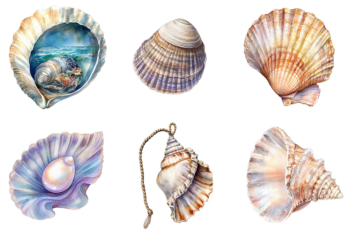 Watercolor Seashell Clipart Bundle, an Illustration by Pixels.Craft (Photo 3 of 7)
