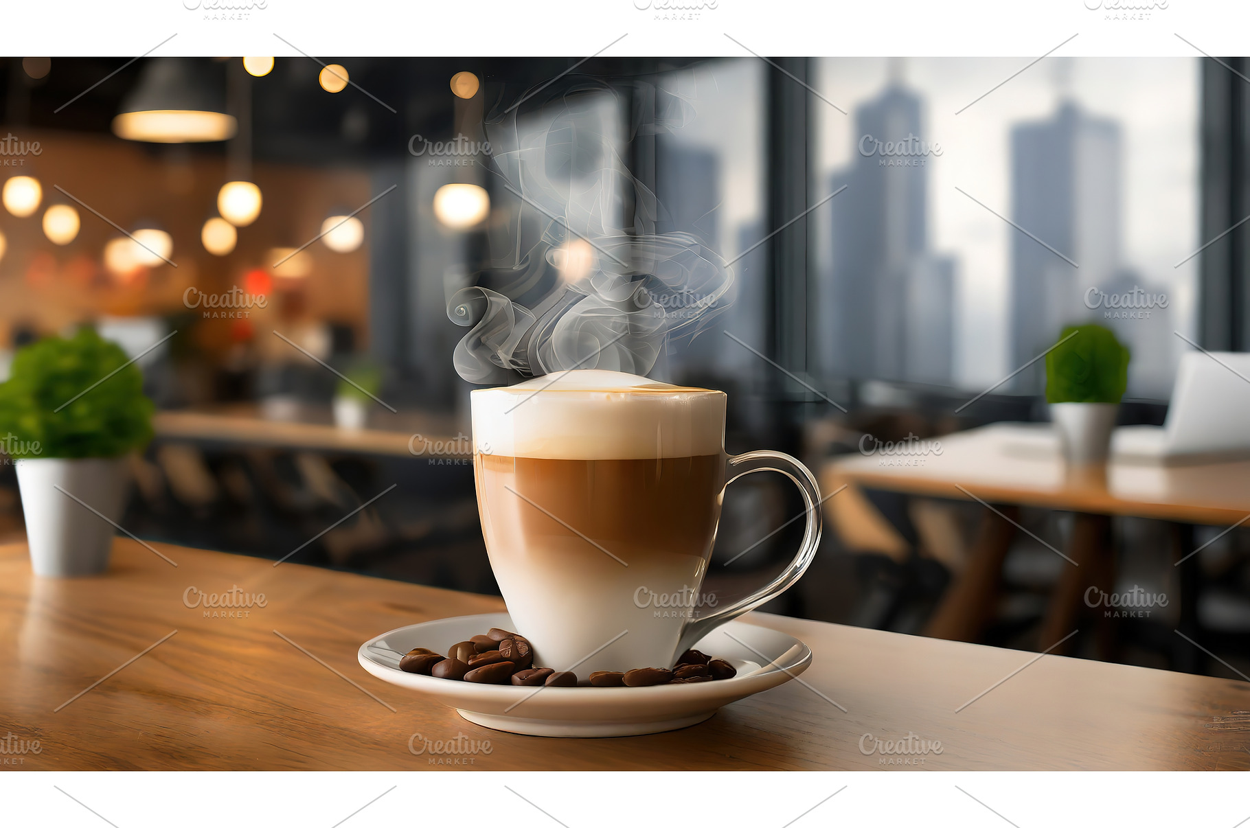 A hot latte with steam rises from a, a Food & Drink Photo by Igor Tichonow