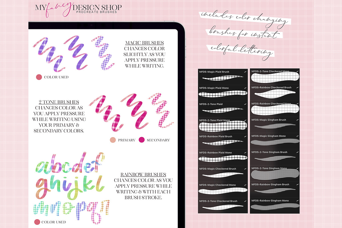 Procreate Plaid Lettering Brushes, a Brush Add-On by My Fancy Design Shop (Photo 3 of 10)