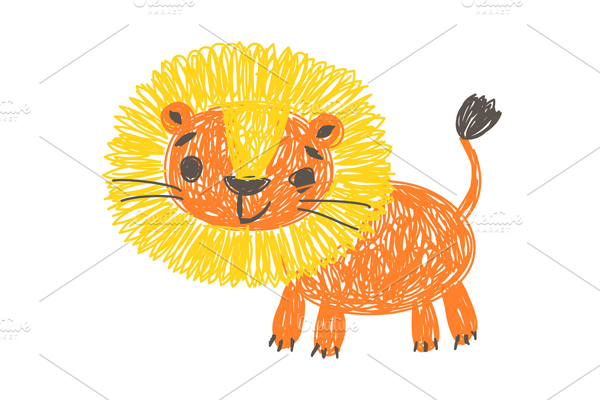 Lion as Kids Doodle Simple Hand, an Illustration by TopVectors