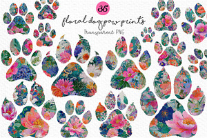 Floral Dog Paw Prints Clipart, a Seasonal Illustration by Craft Nest