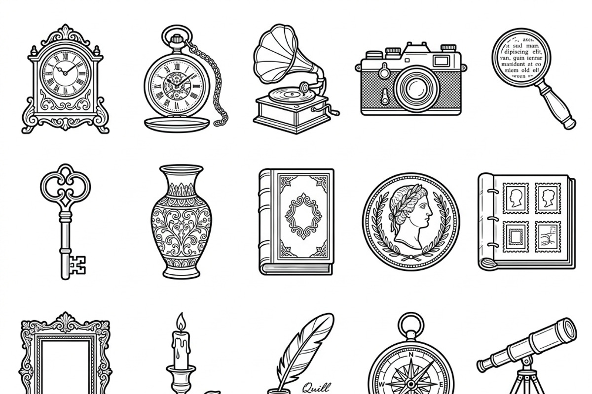 38 Antique Collector Outline Icons, an Outline Icon by adenpinkstore (Photo 1 of 15)