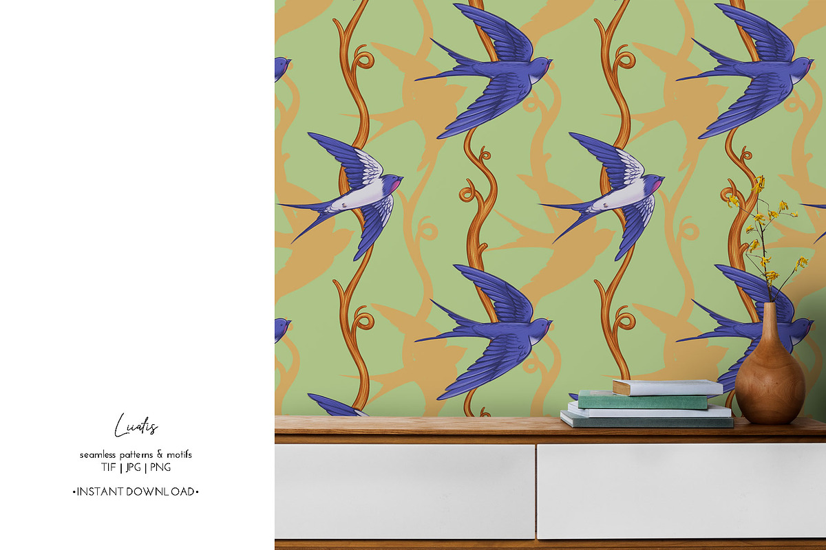 Cotton & Swallow Seamless Patterns, a Decorative Illustration by Liiafis (Photo 16 of 16)