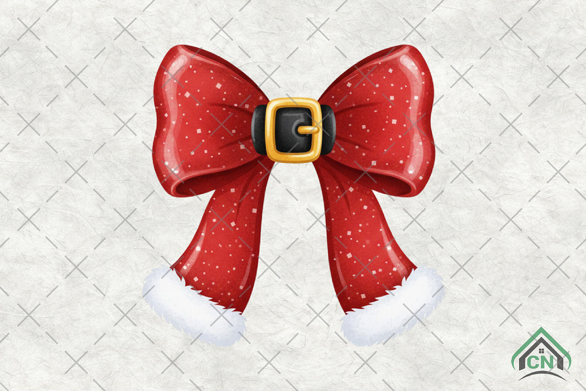 Christmas Coquette Santa Bow PNG, an Illustration by Craft Nest (Photo 1 of 6)