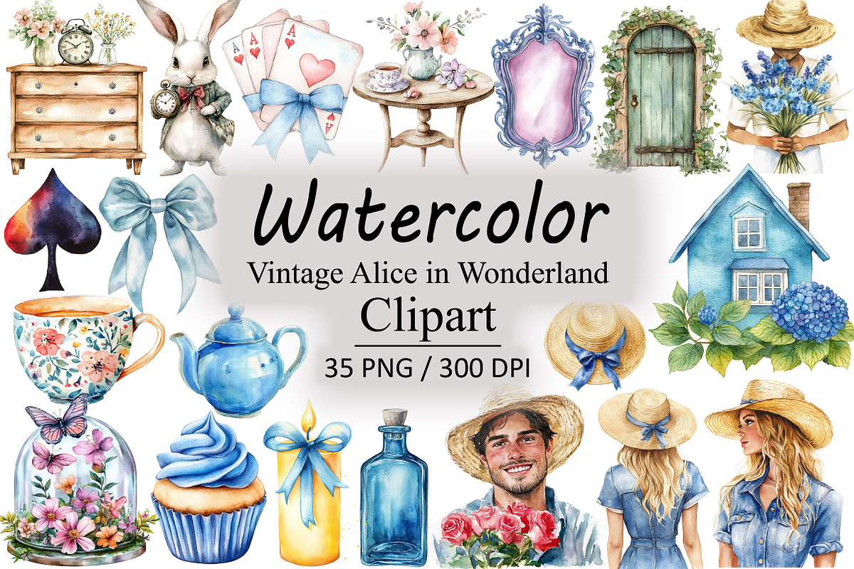 Vintage Alice in Wonderland Clipart, an Illustration by Design Market (Photo 1 of 4)